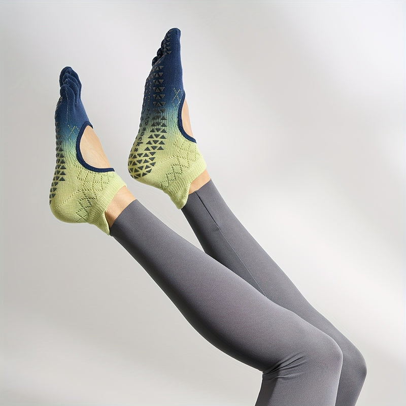 Pilates chaussettes à cinq orteils femmes-Yoga chaussettes basses antidérapantes en silicone