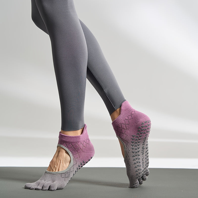 Pilates chaussettes à cinq orteils femmes-Yoga chaussettes basses antidérapantes en silicone