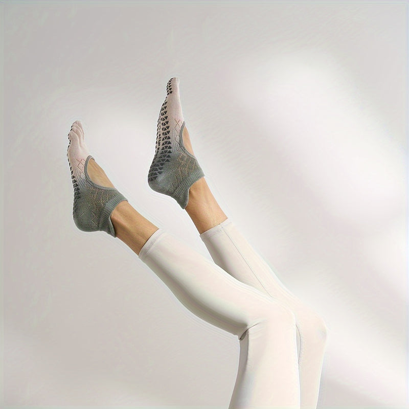 Pilates chaussettes à cinq orteils femmes-Yoga chaussettes basses antidérapantes en silicone