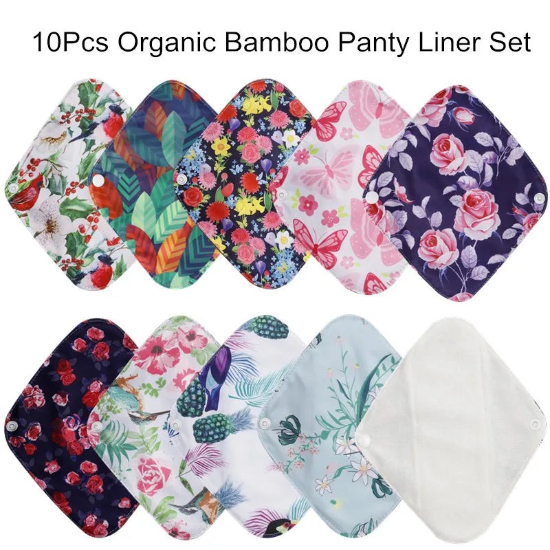 Lot de 10 serviettes hygiéniques réutilisables au charbon de Bambou-Serviettes menstruelles en coton + 1 sac de rangement