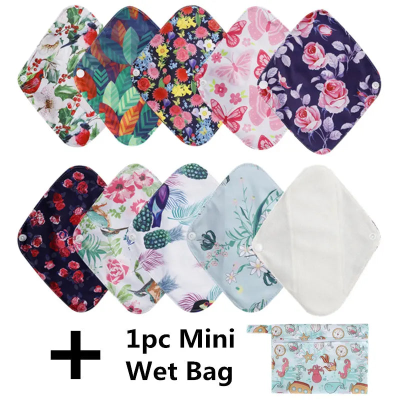 Lot de 10 serviettes hygiéniques réutilisables au charbon de Bambou-Serviettes menstruelles en coton + 1 sac de rangement