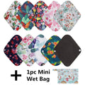 Lot de 10 serviettes hygiéniques réutilisables au charbon de Bambou-Serviettes menstruelles en coton + 1 sac de rangement