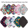 Lot de 10 serviettes hygiéniques réutilisables au charbon de Bambou-Serviettes menstruelles en coton + 1 sac de rangement