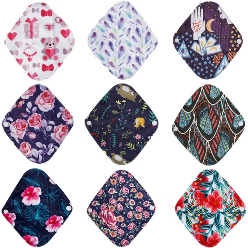 Lot de 10 serviettes hygiéniques réutilisables au charbon de Bambou-Serviettes menstruelles en coton + 1 sac de rangement