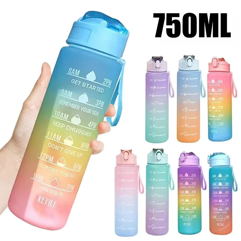 Bouteille d'eau de sport de 750 ml | Bouteille d'eau de sport motivante avec marqueur de temps