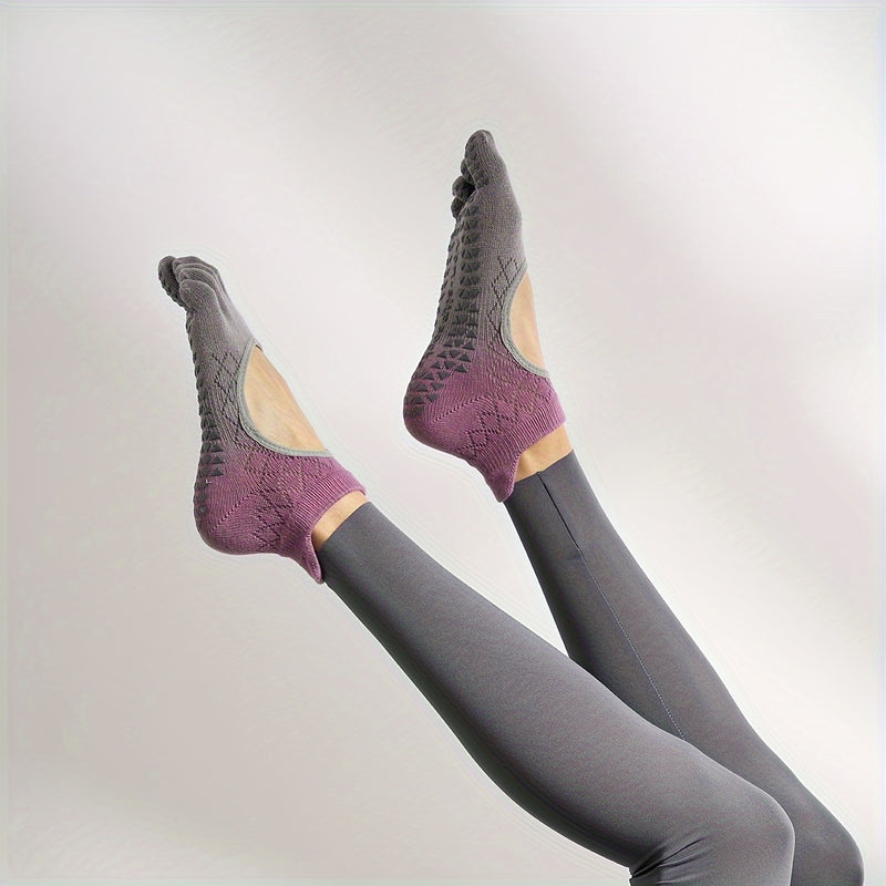 Pilates chaussettes à cinq orteils femmes-Yoga chaussettes basses antidérapantes en silicone